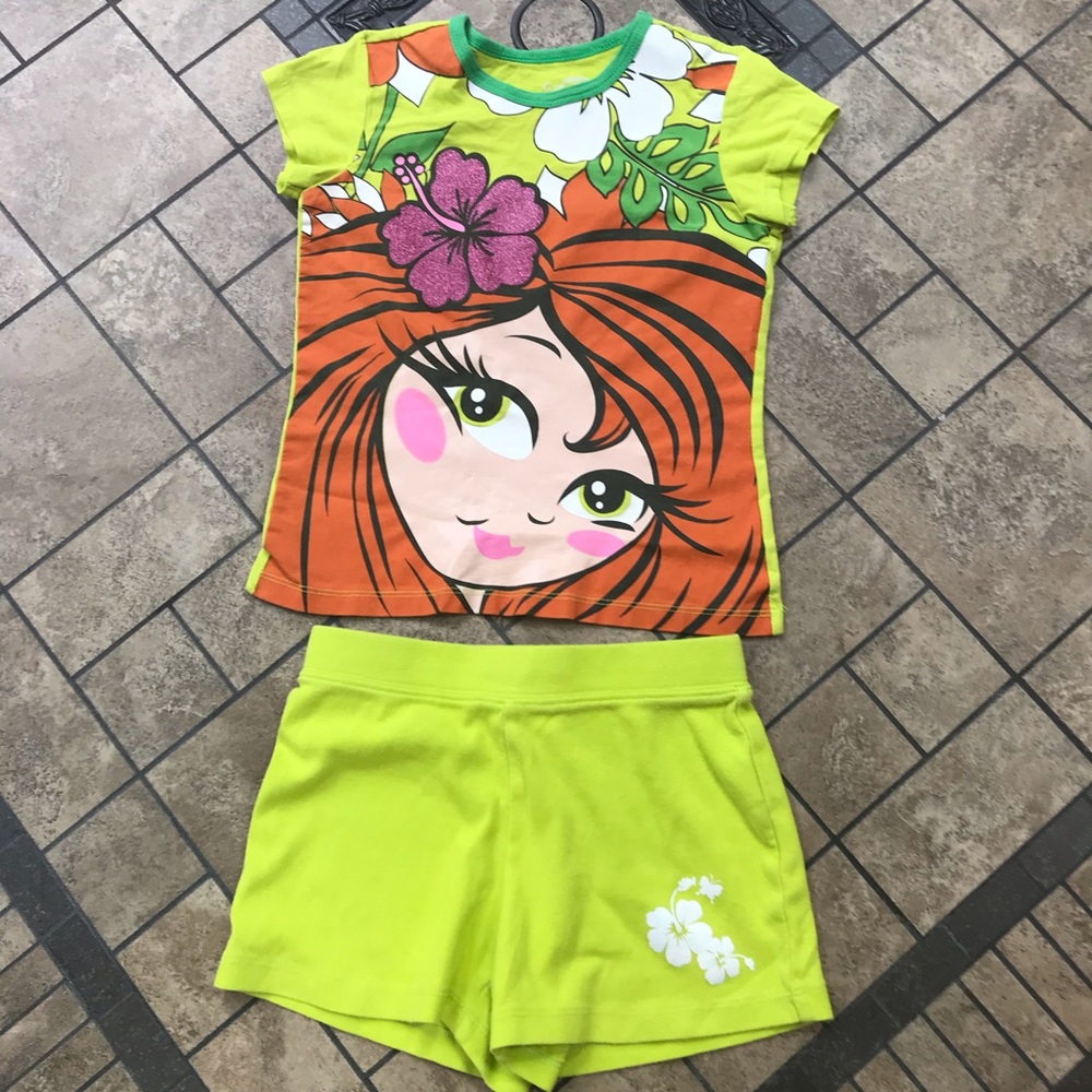 Children’s Place Lime Green Shorts Set Anime Girl
